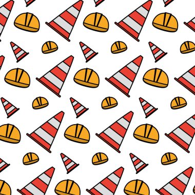 renk kask nesne ve trafik koni arka plan vektör çizim