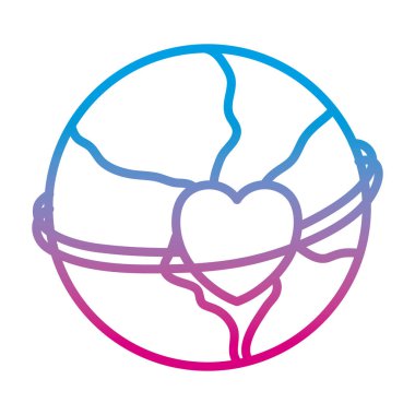 satır Dünya gezegenin kalp dekorasyon vektör çizim ile küresel bozulmuş