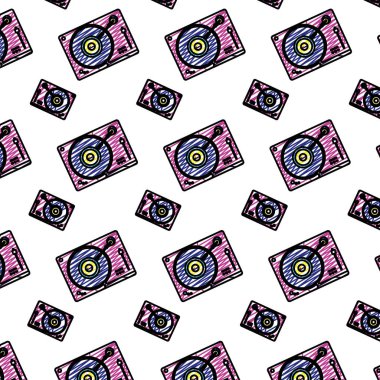 Walkman dinle stereo müzik arka plan vektör çizim doodle