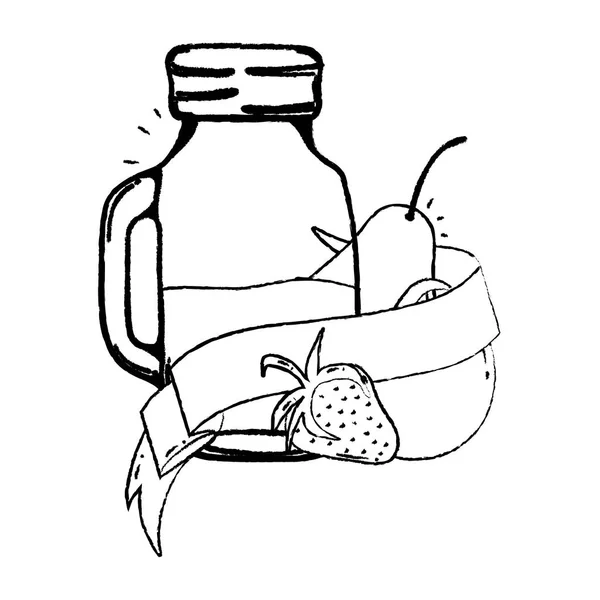 Grunge Healthy Fruits Juice Mason Ribbon Vector Illustration — Stock Vector