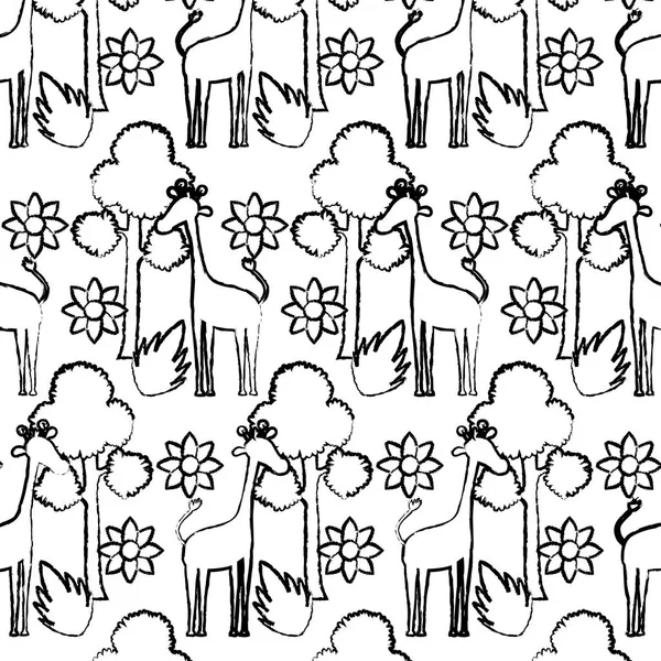 グランジとキリン木の葉と花の背景ベクトル イラスト — ストックベクタ