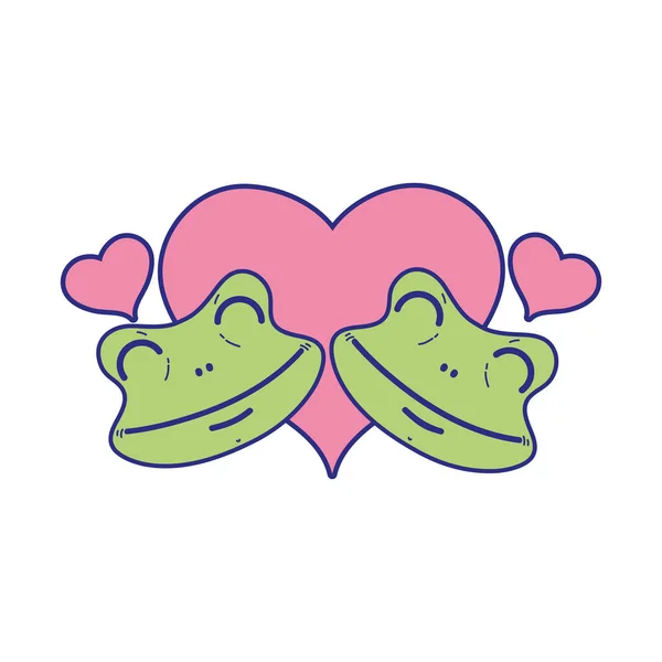 Mignon Grenouille Couple Animal Avec Coeur Conception Vectoriel Illustration — Image vectorielle