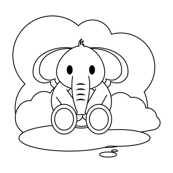 Línea Lindo Elefante Salvaje Animal Paisaje Vector Ilustración — Archivo Imágenes Vectoriales