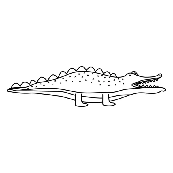 Линия Очаровательный Крокодил Диких Животных Векторных Иллюстраций — стоковый вектор