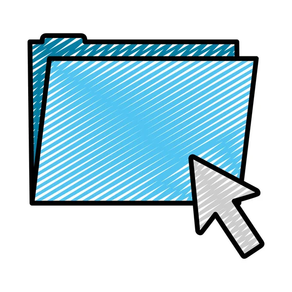 Doodle Carpeta Archivo Con Flecha Cursor Ratón Vector Ilustración — Vector de stock