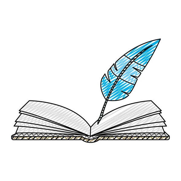 Scarabocchiare Oggetto Libro Aperto Penna Penna Vettoriale Illustrazione — Vettoriale Stock