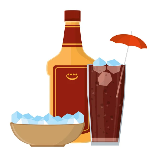 Color Cocktail Glass Liquor Bottle Ice Cubes Vector Illustration — Stock Vector