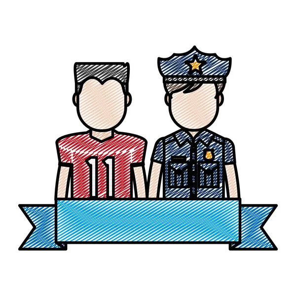 Doodle Jugador Fútbol Con Policía Oficial Cinta Vector Ilustración — Vector de stock