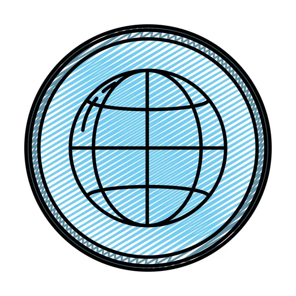 Illustrazione Vettoriale Dell Emblema Connessione Globale Digitale Della Rete Doodle — Vettoriale Stock