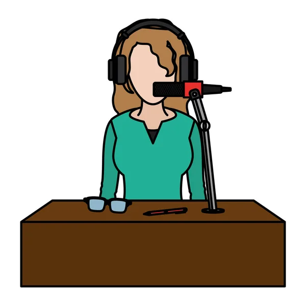 Noticias Reportera Mujer Color Con Auriculares Micrófono Vector Ilustración — Vector de stock