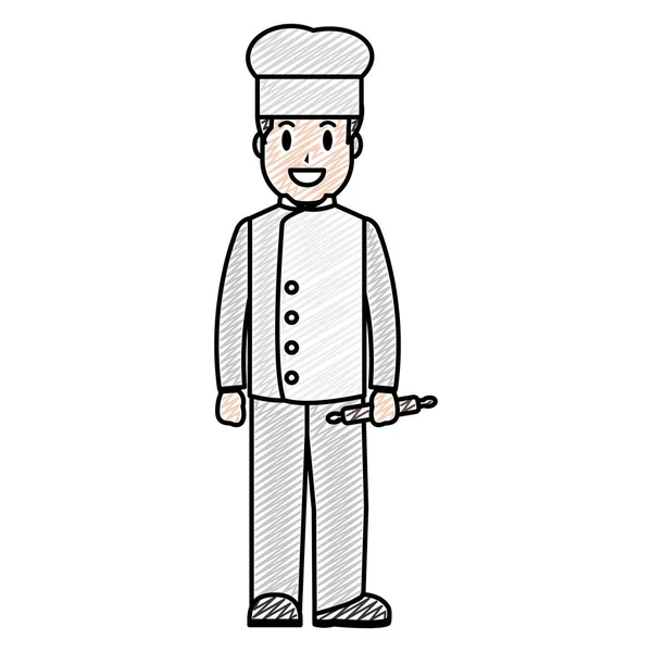 Doodle Chef Profesional Con Rodillo Ilustración Vectorial Uniforme — Archivo Imágenes Vectoriales