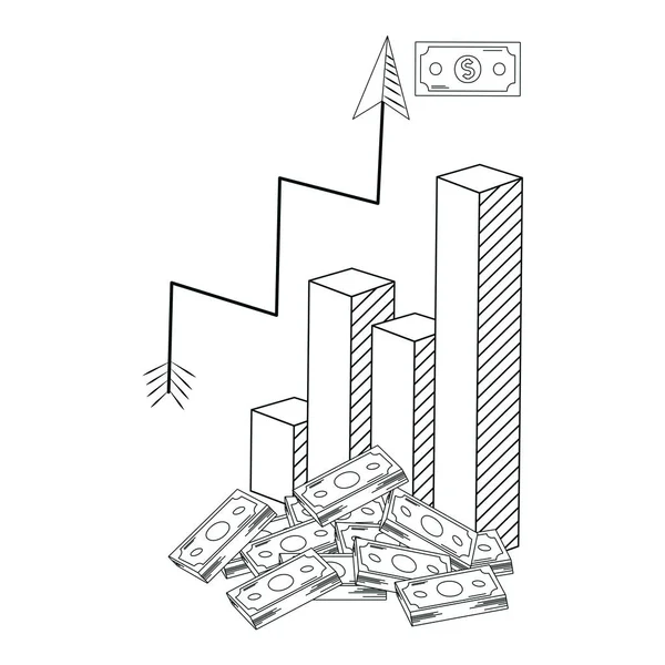 Linea Grafica Statisrtics Bar Freccia Crescita Con Fatture Illustrazione Vettoriale — Vettoriale Stock