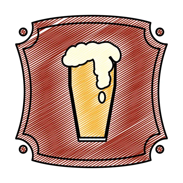 Doodle Emblema Com Espuma Cerveja Bebida Bebida Vetor Ilustração — Vetor de Stock