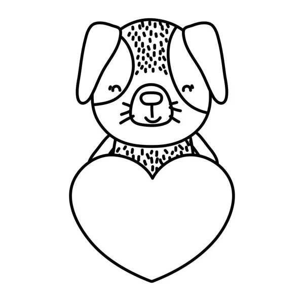 Linie Câine Drăguț Animal Companie Vector Inimă Ilustrație — Vector de stoc