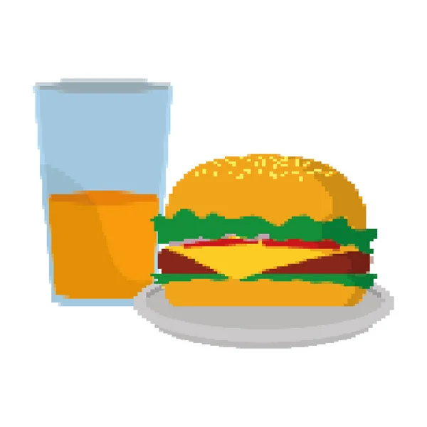 Verpixeltes Humburger Fastfood Mit Frischgetränk Vektorillustration — Stockvektor