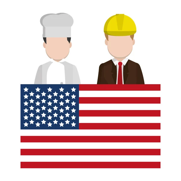 Usa Flagge Nation Mit Koch Und Geschäftsmann Vektor Illustration — Stockvektor