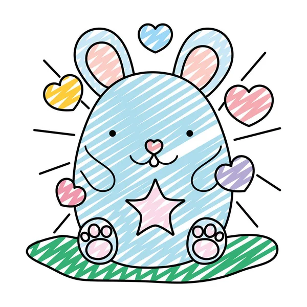 Doodle Cute Mouse Animal Hearts Stars Vector Illustration — Stock Vector