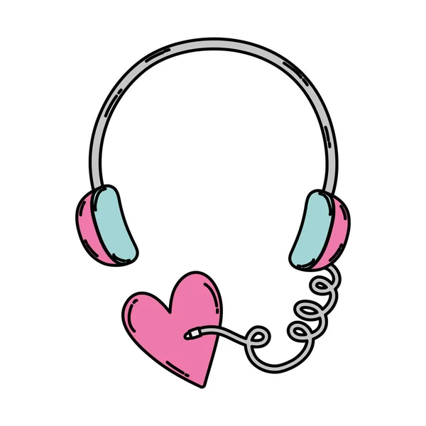 Color Headphones Modern Technology Heart Style Vector Illustration — Stock Vector