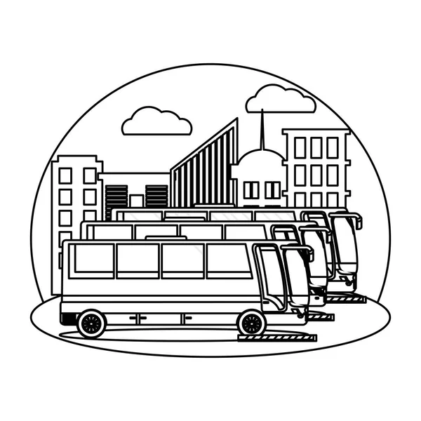 Çizgi Yan Otobüsler Şehir Yolcu Taşıma Vektör Çizim — Stok Vektör