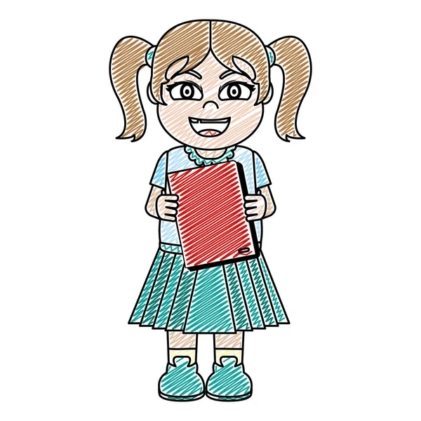 Doodle Beauté Fille Coiffure Avec Livre Illustration Vectorielle Uniforme — Image vectorielle