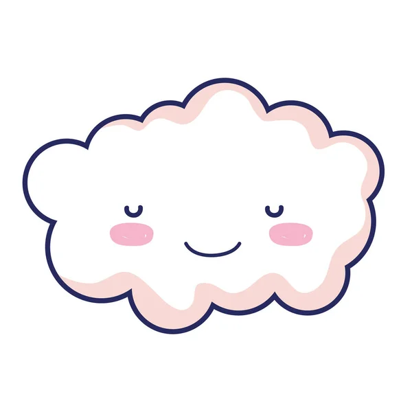 Kawaii Cute Dan Happy Cloud Fluffy Weather Vector Illustration - Stok Vektor