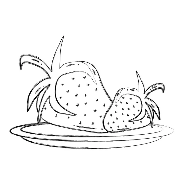 Grunge Νόστιμα Φράουλες Βιολογικά Φρούτα Στο Δίσκο Διανυσματικά Εικονογράφηση — Διανυσματικό Αρχείο