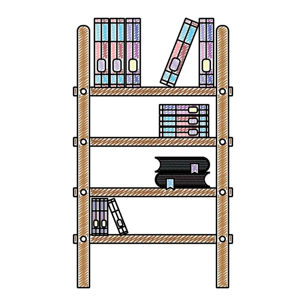 Boeken Onderwijs Binnen Houten Boekenkast Object Vectorillustratie Doodle — Stockvector