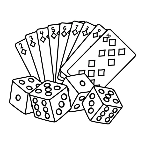 Línea Cartas Póquer Diamantes Dados Juego Ilustración Vectorial — Vector de stock