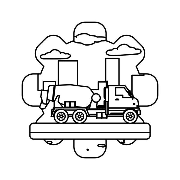 Línea Mezclador Camión Equipo Construcción Industria Vector Ilustración — Vector de stock