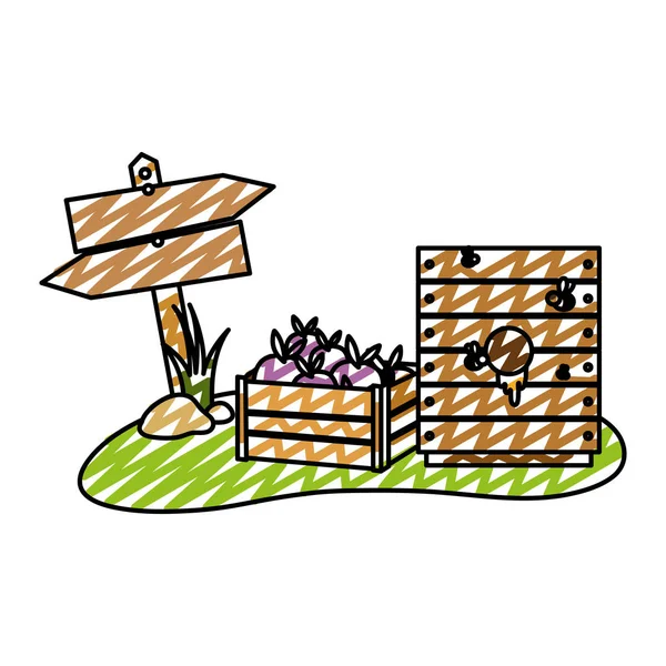 Ahşap Bildirimleri Amblemi Patlıcan Kutusu Vektör Çizim Içinde Doodle — Stok Vektör