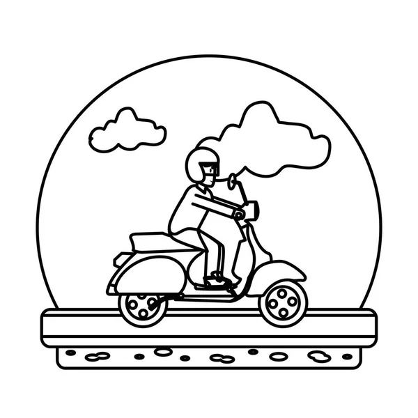 Linia Mężczyzna Jazdy Motocykl Transportu Drogowego Ilustracji Wektorowych — Wektor stockowy