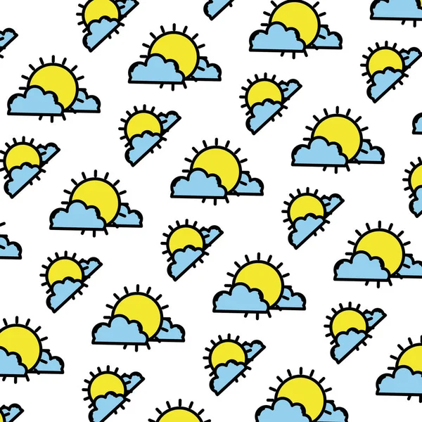 Kleur Van Heldere Zon Met Pluizige Wolken Achtergrond Vectorillustratie — Stockvector