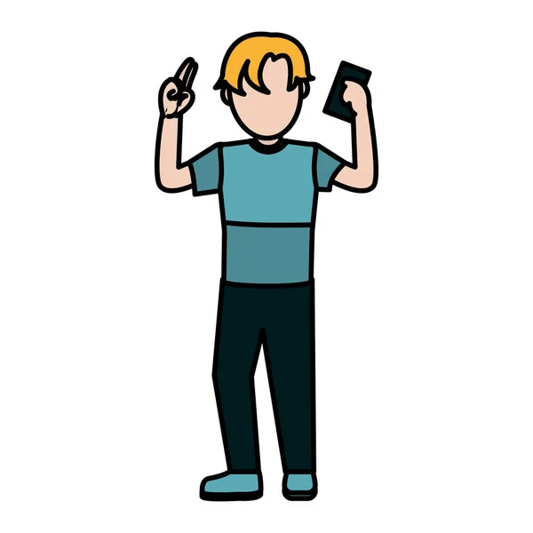 Color Child Boy Smartphone Social Technology Vector Illustration — Stock Vector