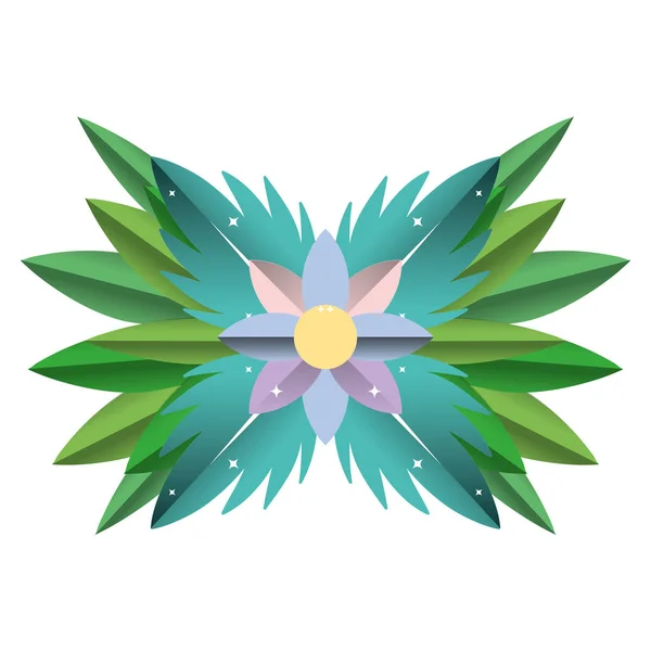 Tropische Blume Mit Blütenblättern Und Blättern Pflanzenvektorillustration — Stockvektor