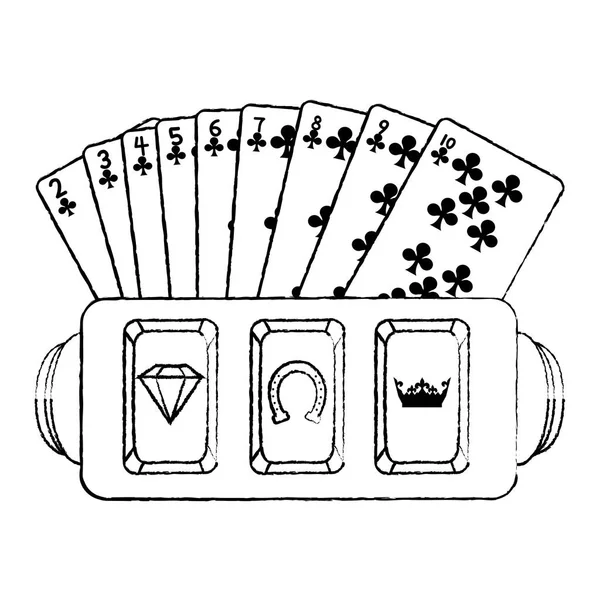 Grunge Kartları Slot Makinesidir Casino Vektör Çizim Kulüpleri — Stok Vektör