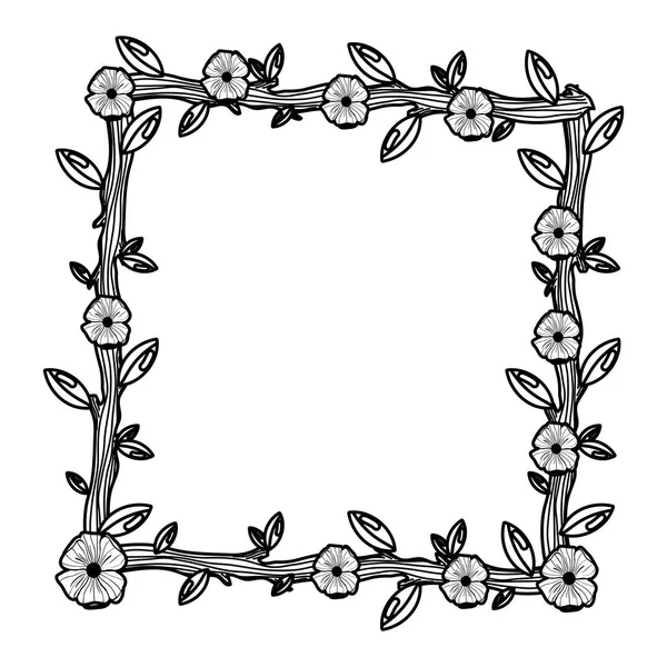 Linie Quadrat Rahmen Mit Blumen Pflanzen Stil Vektor Illustration — Stockvektor