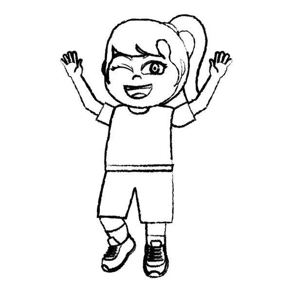 Streszczenie Szczęśliwy Dziewczyna Ręce Góry Ilustracji Wektorowych Ubrania Sportowe — Wektor stockowy