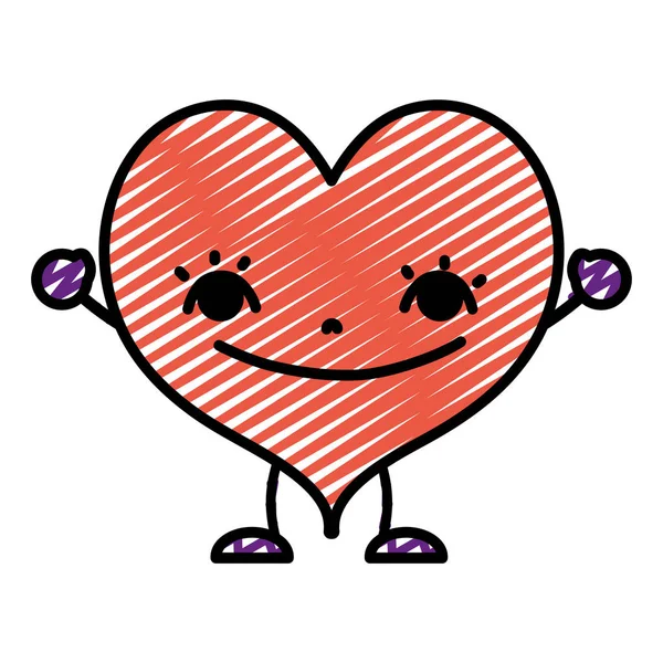 Doodle Kawaii Sorriso Coração Com Braços Pernas Vetor Ilustração — Vetor de Stock