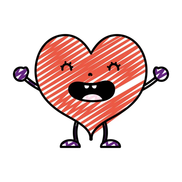 Doodle Kawaii Engraçado Coração Com Braços Pernas Vetor Ilustração — Vetor de Stock