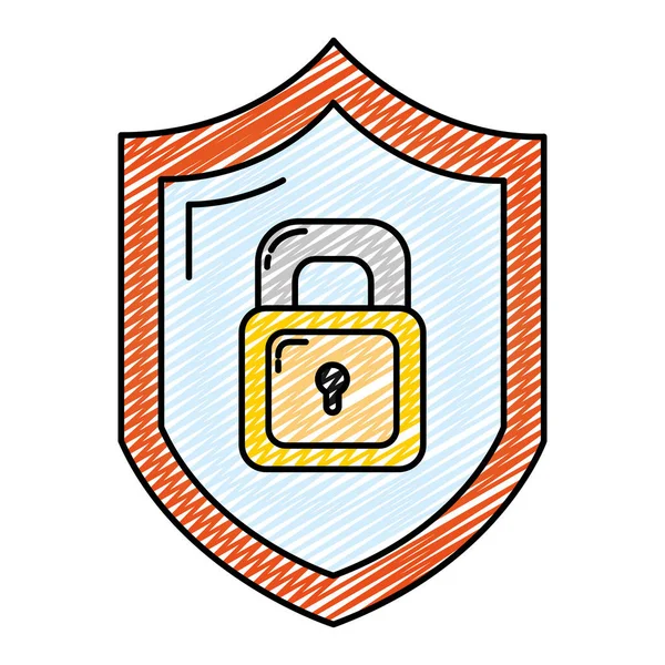 Doodle Bezpieczeństwa Tarcza Kłódka Ochrony Symbol Wektor Ilustracja — Wektor stockowy