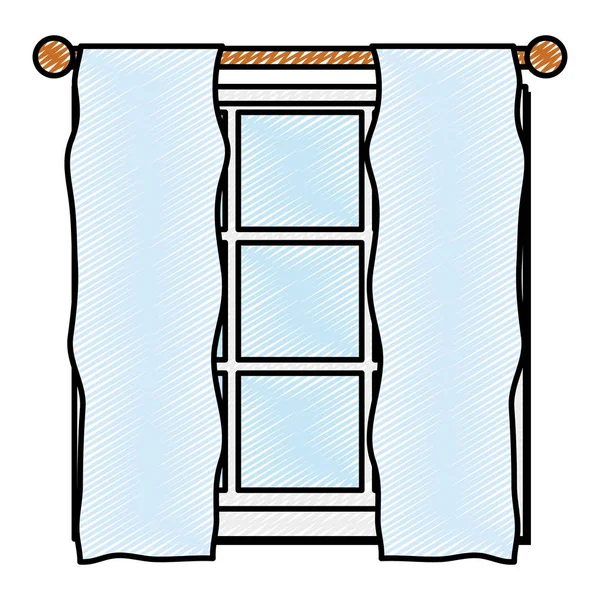 Doodle Fensterrahmen Mit Schleier Vorhang Design Vektor Illustration — Stockvektor