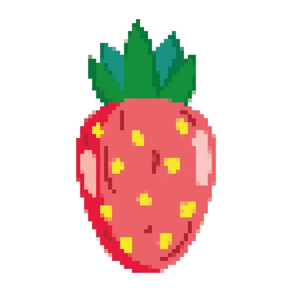 Pixelizado Delicioso Morango Fruta Fresca Nutrição Vetor Ilustração — Vetor de Stock