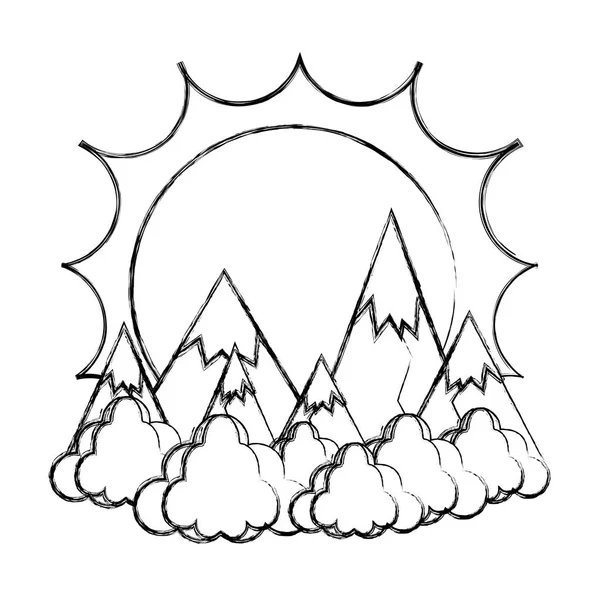 Sol Grunge Com Montanhas Gelo Nuvens Paisagem Vetor Ilustração — Vetor de Stock