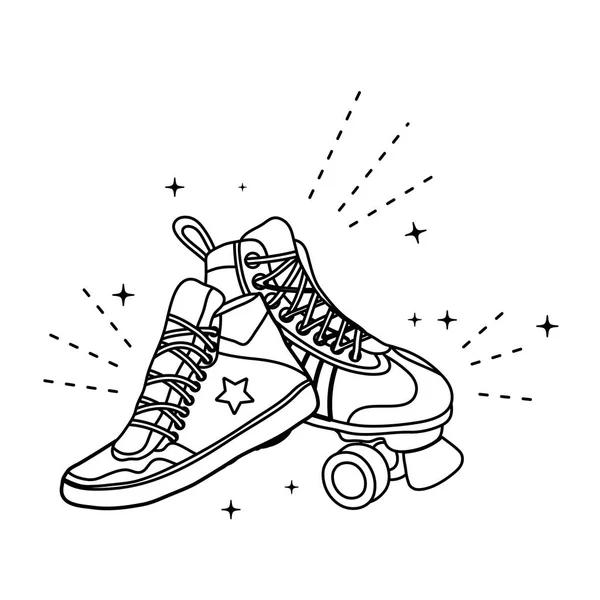 Linea Pattino Rotelle Stile Moda Sneaker Vettoriale Illustrazione — Vettoriale Stock