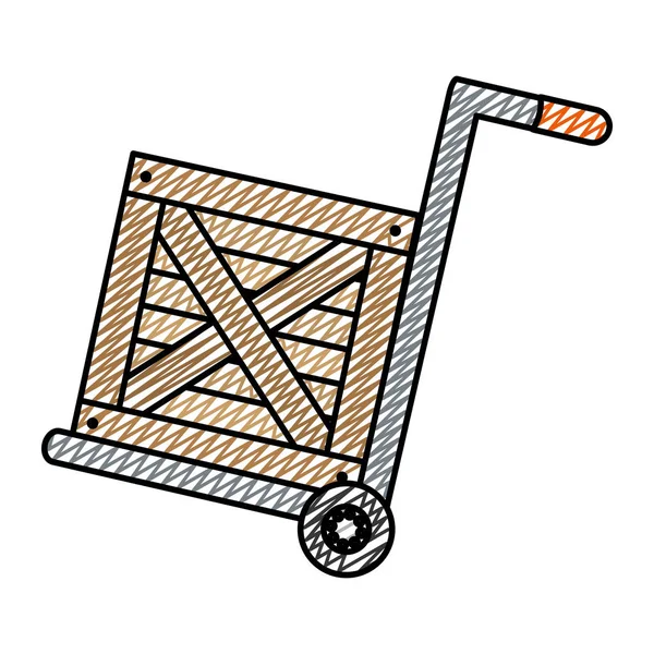 Doodle Holz Box Mit Lieferplattform Wagen Vektor Illustration — Stockvektor
