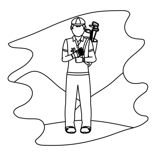 Línea Hombre Con Uniforme Golf Murciélagos Deporte Vector Ilustración — Vector de stock