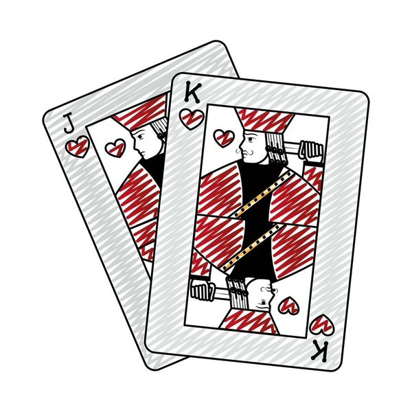 Doodle Jack Και Βασιλιάς Καρδιές Κάρτες Καζίνο Παιχνίδι Διανυσματικά Εικονογράφηση — Διανυσματικό Αρχείο