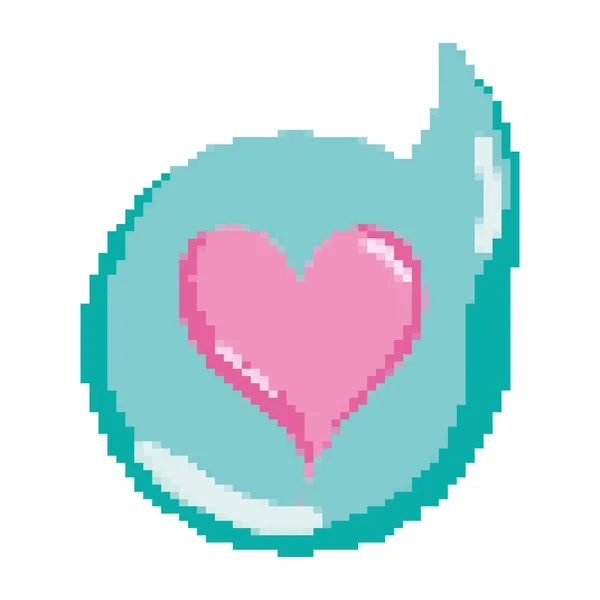 Pixelado Corazón Dentro Chat Burbuja Mensaje Vector Ilustración — Vector de stock