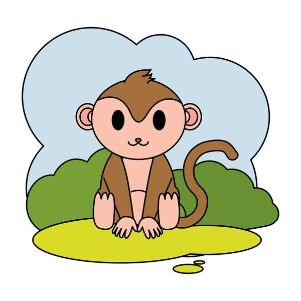 Kolor Ładny Małpa Dzikie Zwierzę Krajobraz Wektor Ilustracja — Wektor stockowy