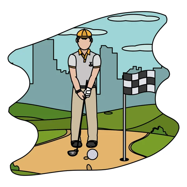 Hombre Color Jugando Golf Deporte Con Ilustración Vectorial Uniforme — Archivo Imágenes Vectoriales